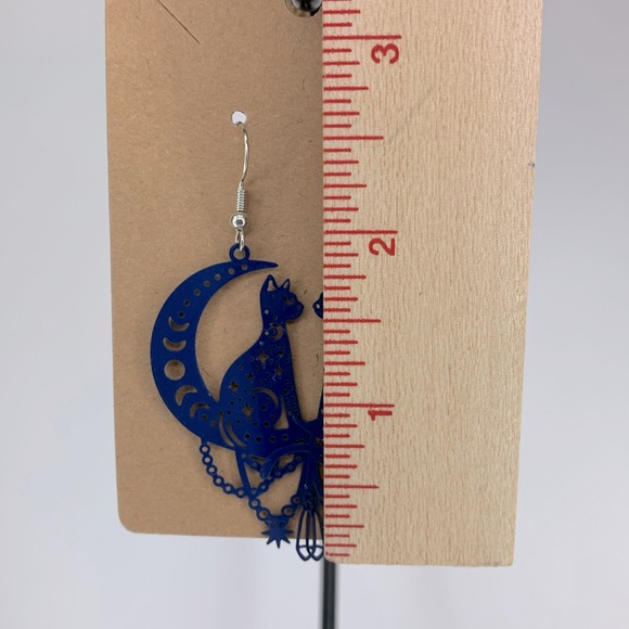 Blue Cat Moons Brass Dangle Earrings - Picture 2 of 3